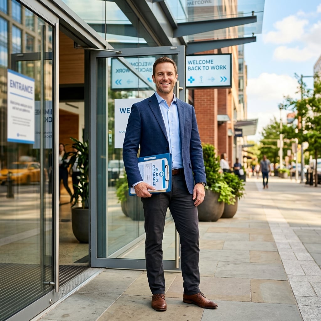 Confident professional ready to return to work with a fit to work certificate from DoctorCert UK