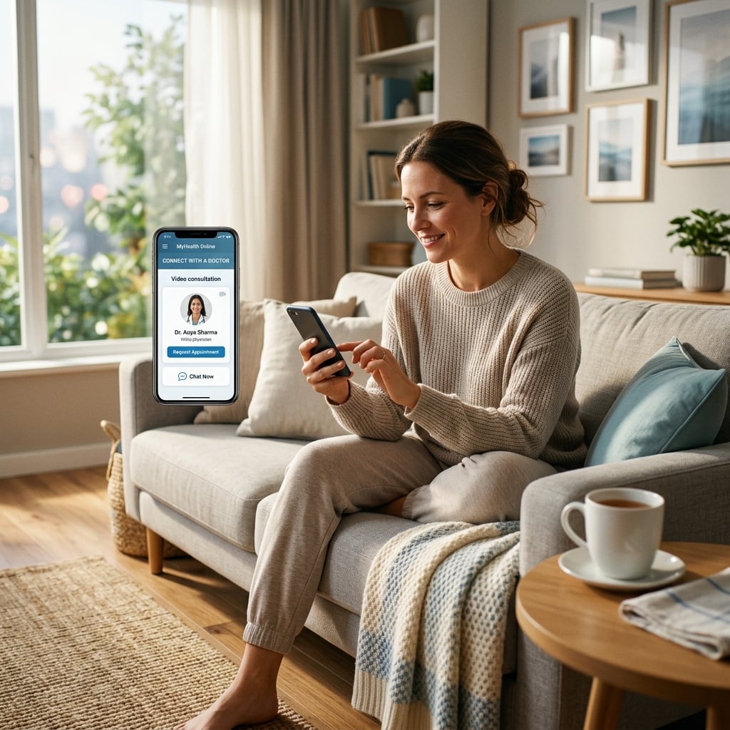 Person requesting an online sick note from the comfort of home with DoctorCert UK